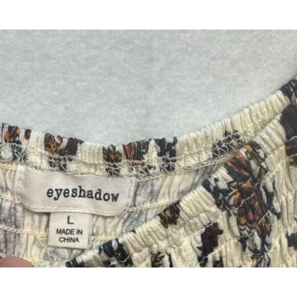 Boho-Style Sleeveless Floral Smocked Tank Top Eyeshadow L Cream/Red Cotton Blend - Picture 4 of 8